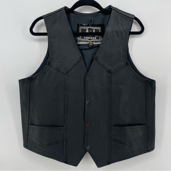 A-1 Genuine Leather Men’s Motorcycle Vest 46/XL